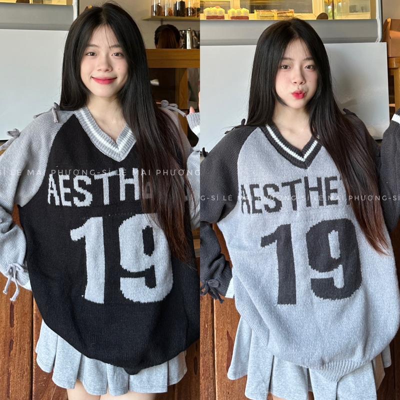 Áo Len Nữ Số 19 Fom Rộng Đính Nơ