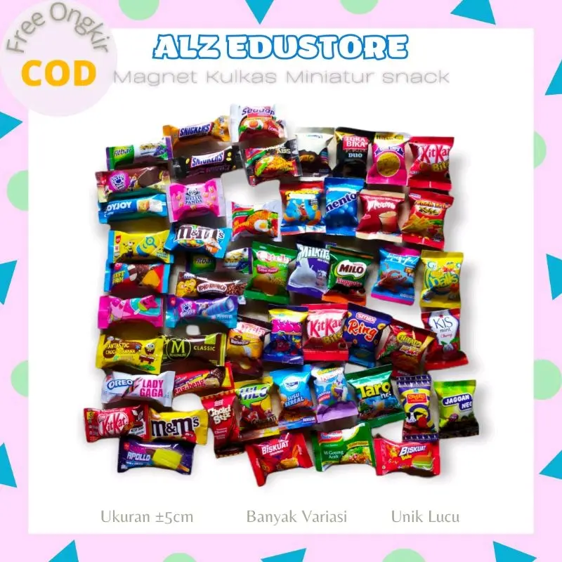 ALZ EDUSTORE Magnet Tempelan Kulkas Miniatur Snack Jajanan Coklat Eskrim Lucu