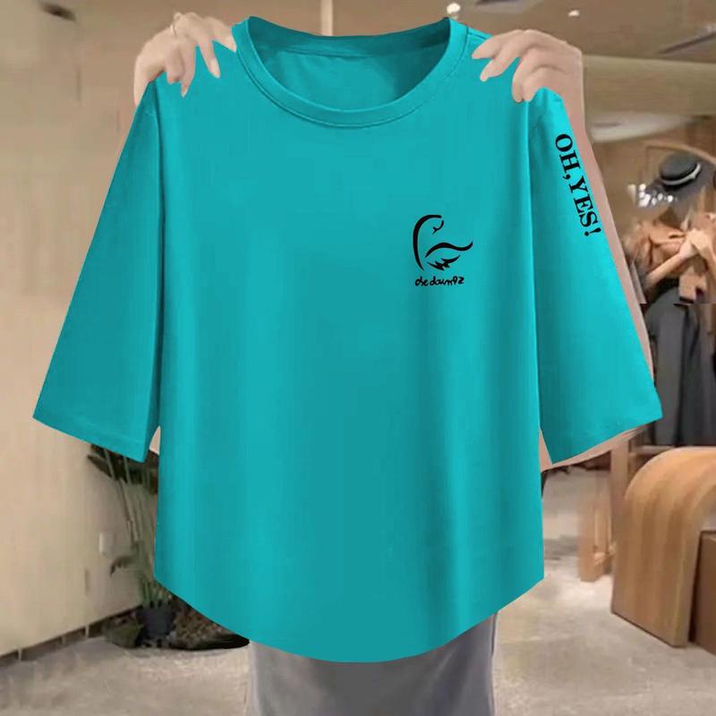 Product Introduction of Áo Phông Bông, Cao Cấp, Dành Cho Nữ, Mùa Hè 2024 Mới, Tay Áo Ba Phần Tư, Phong Cách Hàn Quốc, Dáng Rộng Vừa Vặn, Phong Cách Phương Tây, Áo Giấu Kín, Áo Phông Women Top Cổ Tròn 6