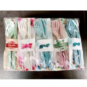50pcs SENDOK TRAVEL SET + ALAS SHABY KEMAS PLASTIK Souvenir Pernikahan Ulang tahun murah unik lucu sovenir Garpu Sumpit