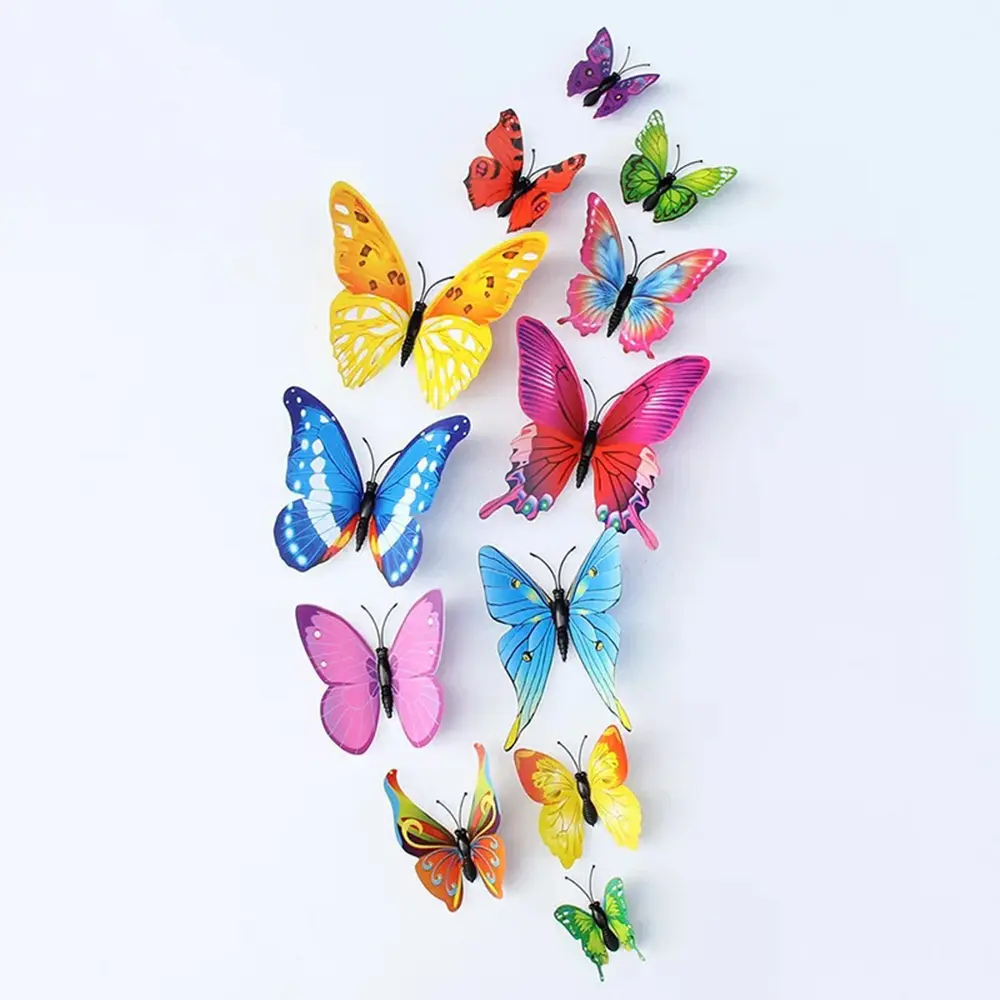12Pcs Butterfly Stickers 3D Color Wall Stickers for Home Decor Pink Blue Stickers for Tile Window Diy Wall Art Magnet Stickers