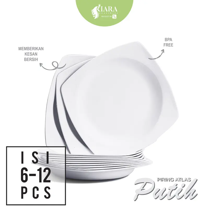 Piring Plastik / Piring Cantik / Piring Segi Murah Tebal Warna Putih Makan Wadah Kitchenware 0