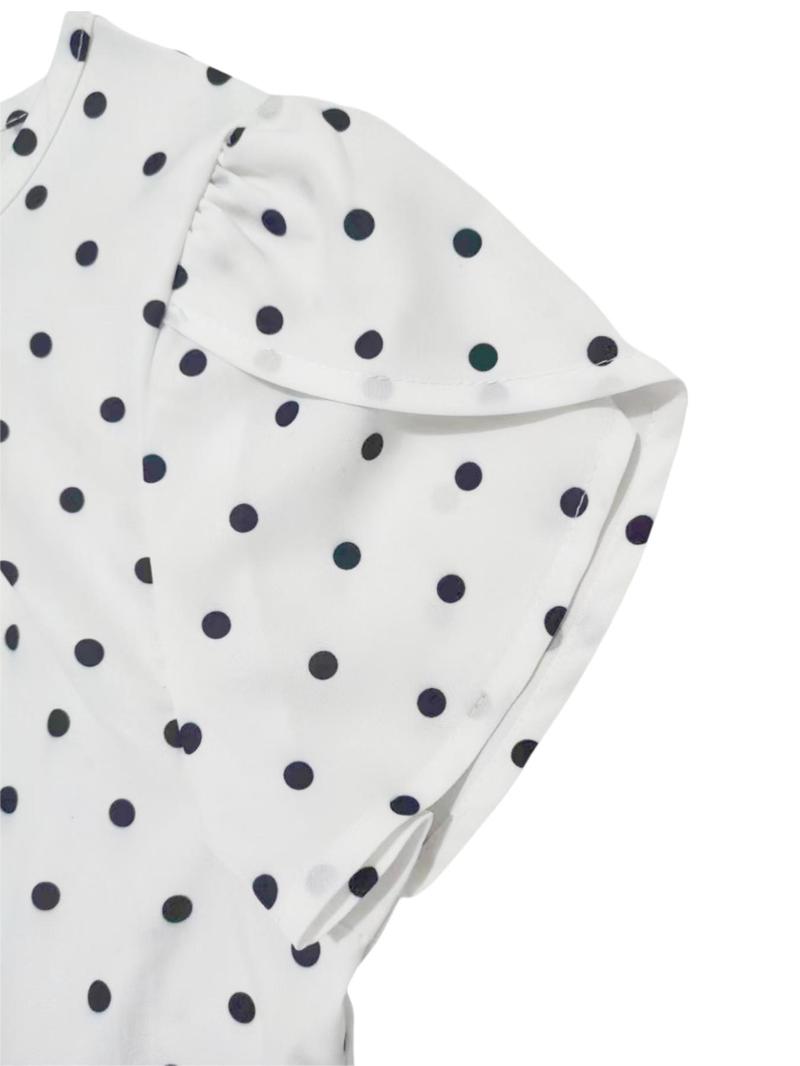 Product Introduction of Women's Polka Dot Print Petal Sleeve Plicated Blouse, Casual Short Sleeve Round Neck Top for Summer, Ladies Clothes for Daily Wear 18