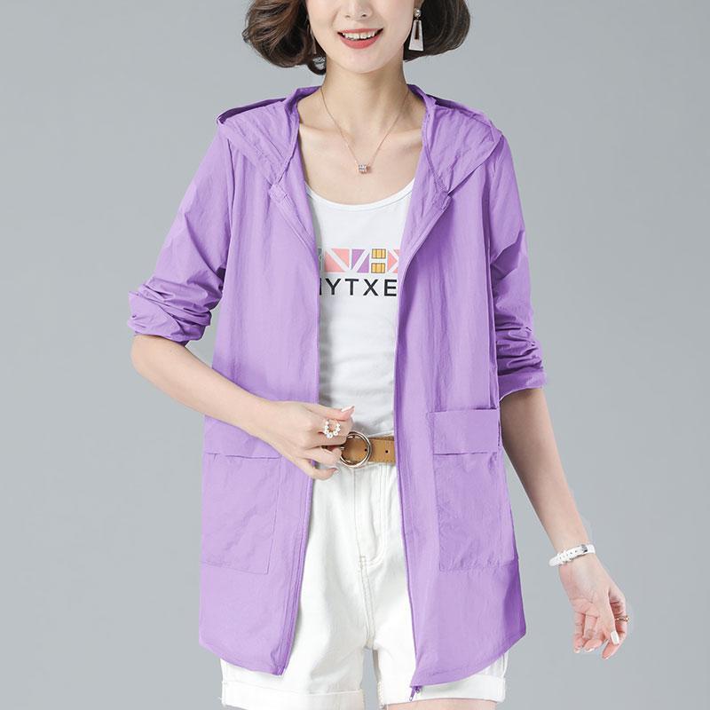 Product Introduction of Plus Size S-5XL Women Sun Protection Trench Jacket Thin Zipper Hooded Summer Fashion Casual Elegant Loose Windbreaker Coat Outerwear White Grey Pink Red Green Purple 29