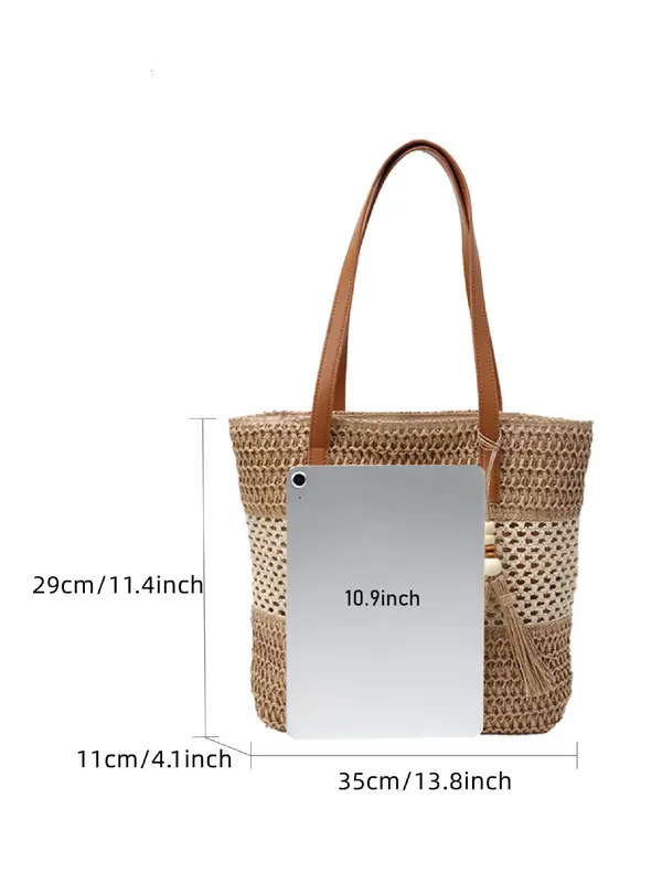 Women's Fashionable Straw Tote Bag, Large Capacity Shoulder Bag for Daily Used, Casual Trendy Versatile High-quality Daily Commuting Bag, Girl Fashionable Shopping Bag, Beaded Bags 1
