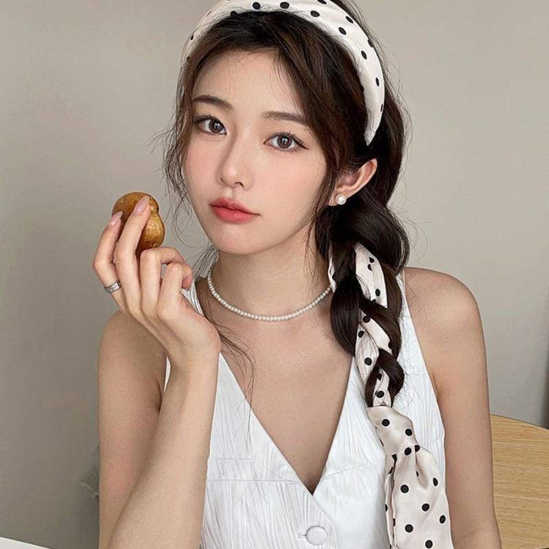Fashion 2024 New Women's Polka Dot Bow Ribbon Headband Face Washing Hair Pressing Headband High Skull Hair Tied Ribbon Headdress 0