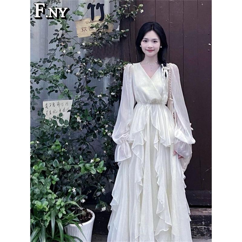 áo sơ mi tay phồng kèm váy Váy Katherine, Swlady, Màu Mơ, Dài Tay, Cổ Chữ V, Váy Eo, Dành Cho Nữ, Váy Công Chúa Dress Nhung 0