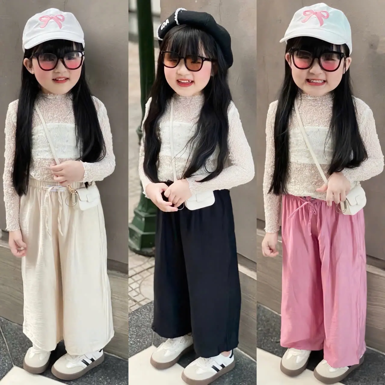 QUẦN ĐŨI SUÔNG CHO BÉ GÁI 3M ĐEN HỒNG KEM NEW