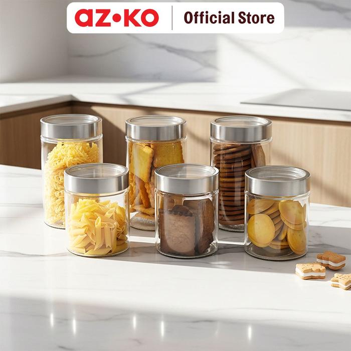 Gambar AZKO Culinart Stoples Kaca Set 6 Pcs Transparan - Silver Toples Jar Food Container Setoples Wadah Penyimpanan Kedap Udara dari AZKO ID Kota Administrasi Jakarta Selatan Tokopedia