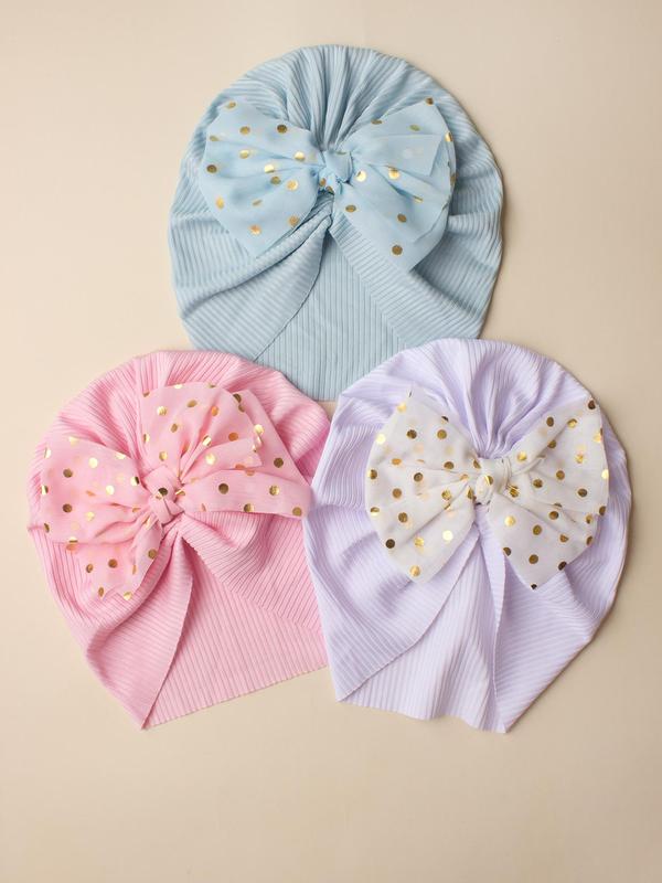Baby's Hot Stamping Polka Dot Print Bow Decor Hat, Soft Breathable Cute Turban Hat, Fashion Baby Infant Hat 5