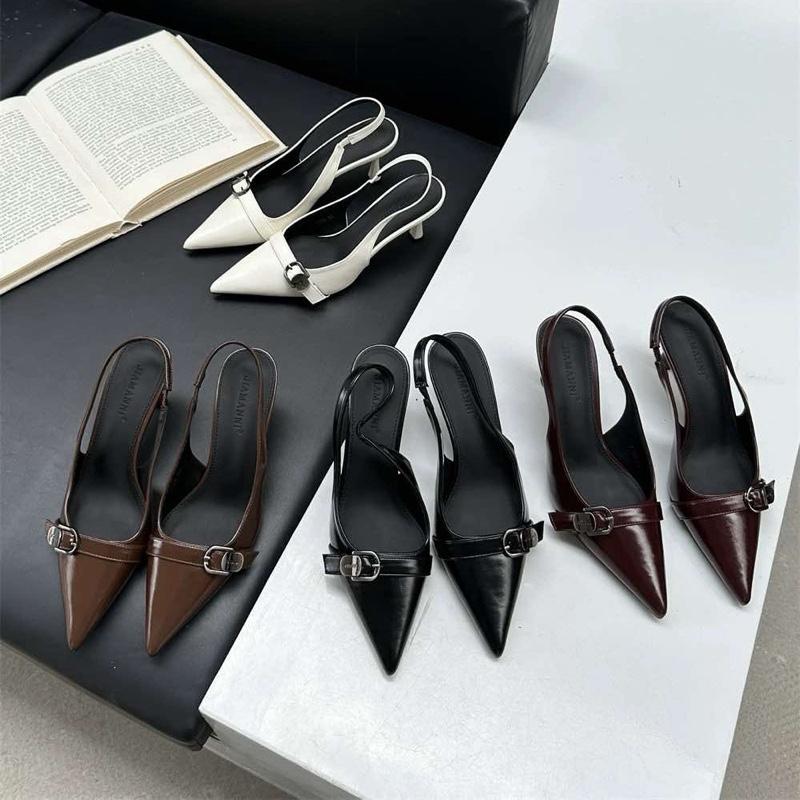 Giày cao gót mũi nhọn chất liệu da lì phủ bóng gót nhọn cao 6cm Giày Bánh Bèo mã SandalBelt