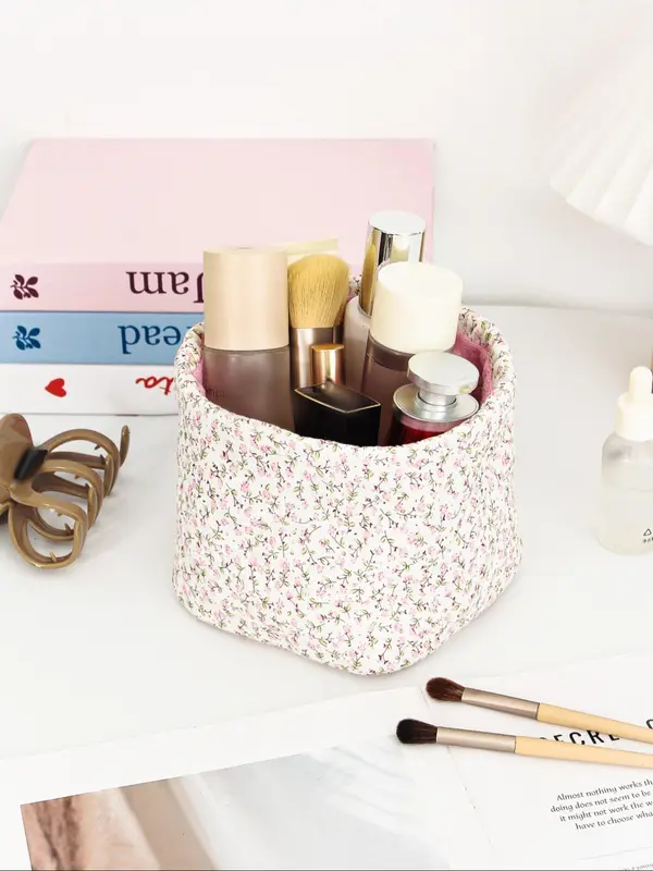 Floral Pattern Makeup Bag, Floral Quilted Makeup Bag, Makeup Organizer, Travel Bucket Bag, Beach Daily Commuter Floral Tote Bag, Girls Women Bridesmaid Birthday Gift 4
