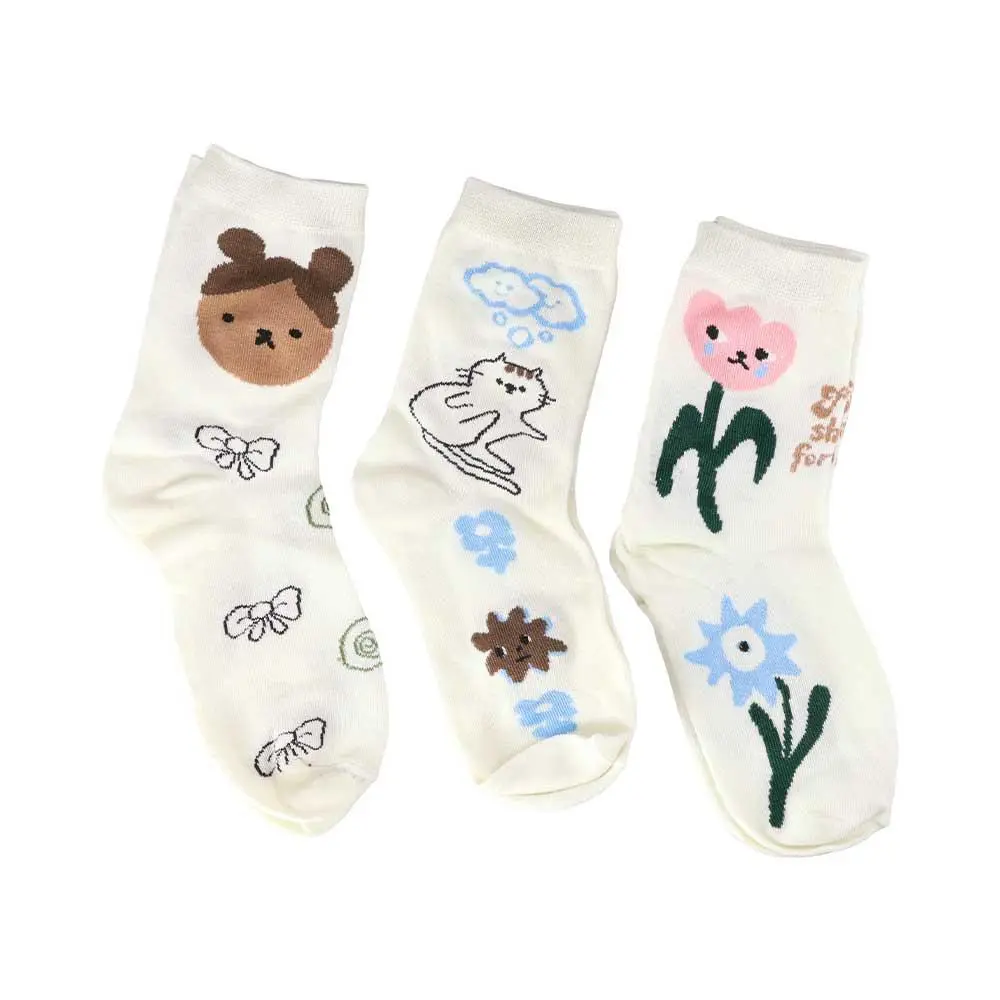 Soft Sweat-absorbent Thin Elastic Korean for Skateboard Accessories Cute Wearproof Breathable Doodle Casual Hosiery Rabbit Cat Socks Women Tulip Socks Flower Ankle Socks
