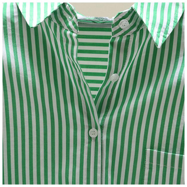 Product Introduction of [Frsud] pure cotton striped printed shirt, women's loose, long sleeve, simple casual style, half-length cardigan shirt, suitable for women, new in 2024 XL [211rx royal blue] blouse & shirt 21