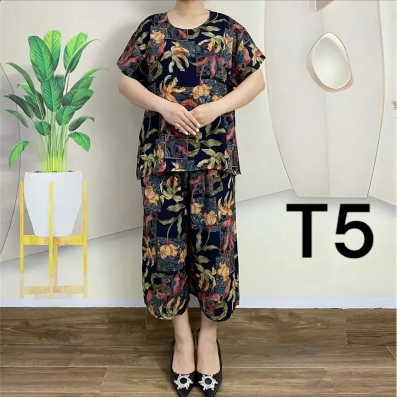 Bộ tôn lanh tặng mẹ mặc mùa hè,mát,mịn,có hoa,hoạ tiết,nữ Nhung Voi 4