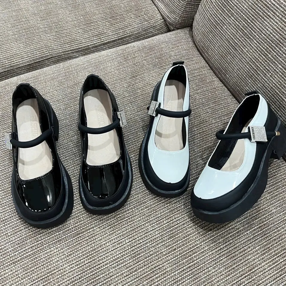 Giày lolita đế cao thời trang phong cách da mềm cho nữ - Shoes giay loli trắng đen loki