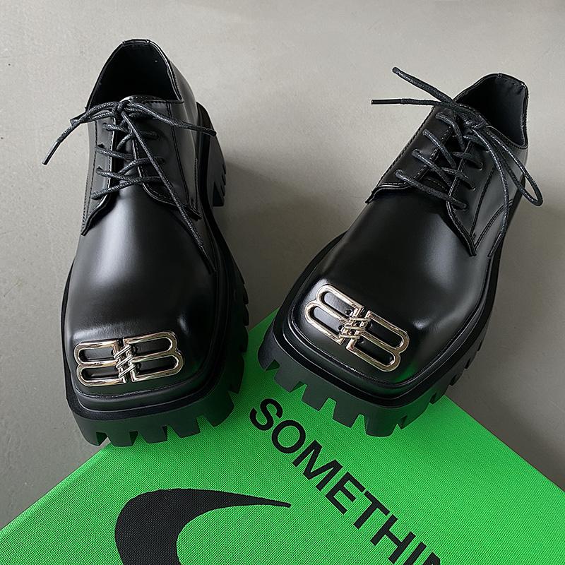 Giày Derby nam mũi vuông HOMME tag kim loại 96595-R Cao Su Đế Bằng Shoes