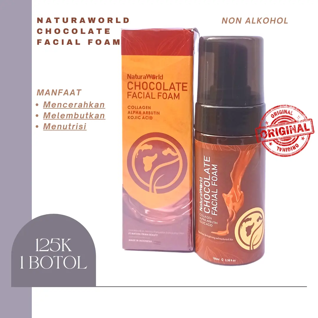Naturaworld chocolate Facial foam (Harga per botol) Acid Arbutin Membersihkan Kotoran Wajah Niacinamide Perawatan Cleansing Melembutkan Muka