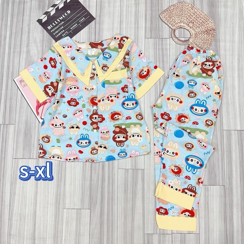 MÃ 62 . 22-48kg . Bộ quần dài tay ngắn cổ lá nhọn pijama cho bé gái size đại chất liệu LỤA MANGO mềm mịn . Bộ đồ mặc nhà thoáng mát thấm hút mồ hôi Women Quần Ngủ Áo Ngủ đồ  bộ  pijama  cho  bé  gái  30  đến 5