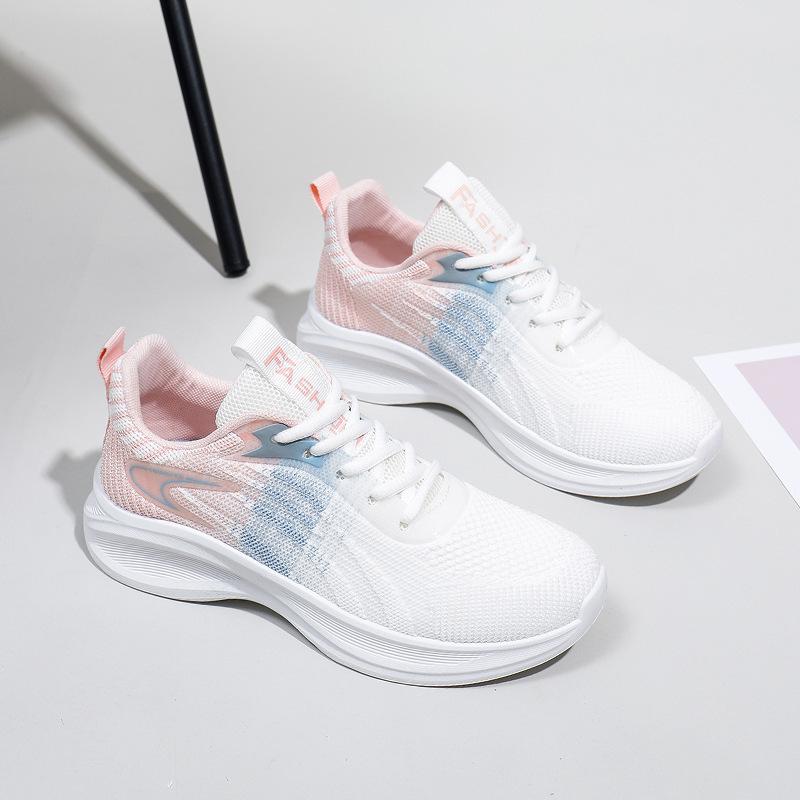 Product Introduction of Women's White Shoes Thick Sole Light Running Shoes Fashionable Stylish Outfit Autumn Breathable Sneaker Flying Woven Korean Style Women's Shoes 6