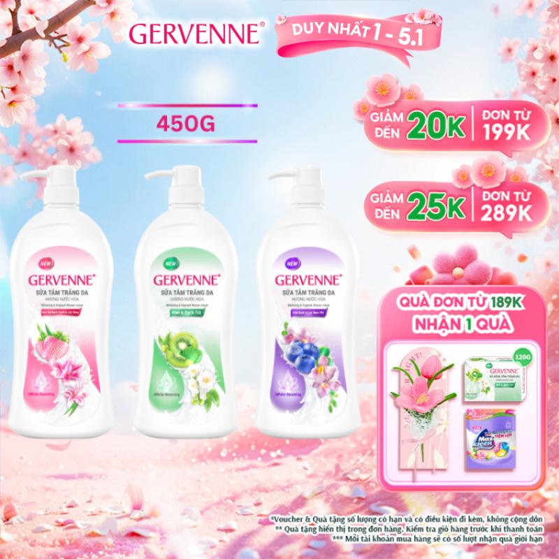   DUY NHẤT 1-5.1  ĐƠN 189K TẶNG 1 QUÀ  Sữa Tắm Dưỡng Body dành cho nữ Hương Nước Hoa Gervenne 450G 900G 1.2L chai  3 mùi  