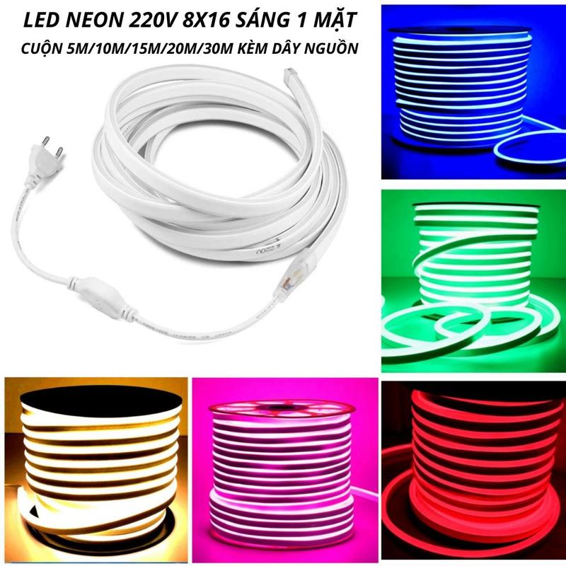 Cuộn Led Neon 220V 5M/10M/15M/20M/ 1 Mặt Tặng Kèm 1 Dây Nguồn