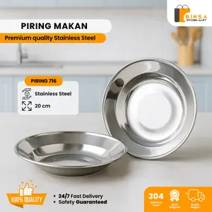BINSA - Piring Makan Stainless Steel Bulat Alat Makan Anti Karat 716-22