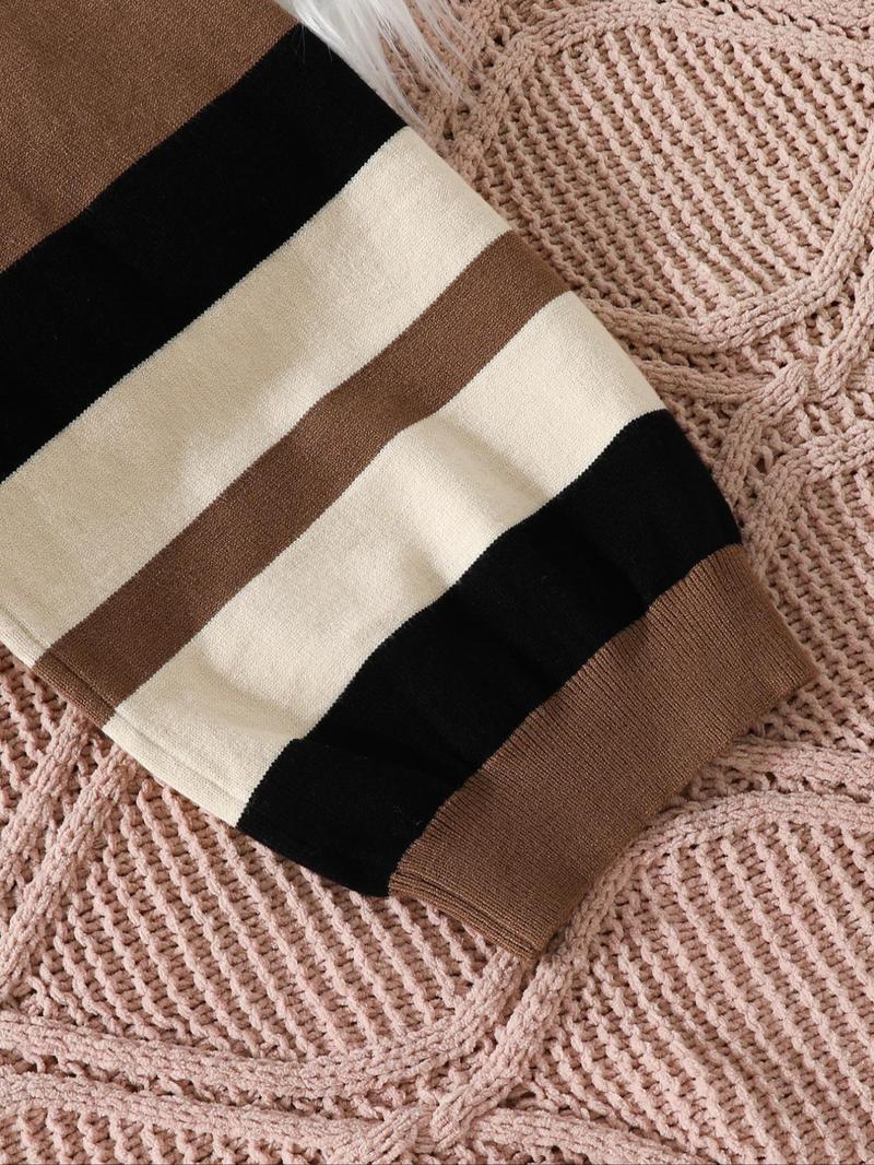 Product Introduction of Women's Striped Print Drop Shoulder Crop Sweater, Casual Extra-Long Sleeve Crew Neck Jumper for Spring & Fall, Women's Clothing for Daily Wear 14