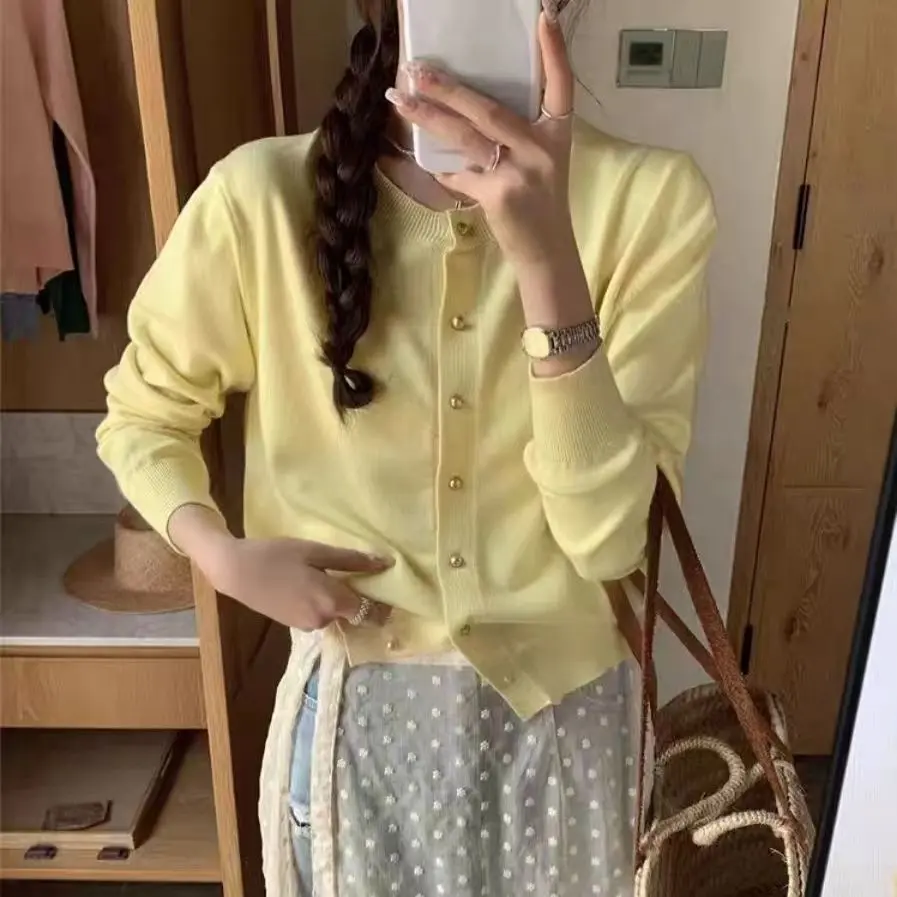 Áo Cardigan Dệt Kim Ngắn, Phong Cách Hàn Quốc, Dành Cho Nữ, Mùa Xuân Và Mùa Hè, Cao Cấp, Áo Khoác Len Mặc Bên Ngoài Thanh Lịch, Áo Nhỏ Tinh Tế