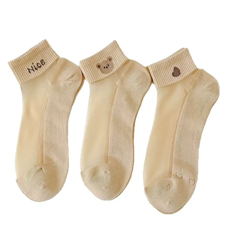 Tất Pha Lê, Màu Thịt, Tất Nữ, Tất Ống Ngắn, Phong Cách Mỏng Mùa Hè, Đáy Bông, Tất Gấu Bông Hoạt Hình, Tất Thuyền Dễ Phối Đồ 4