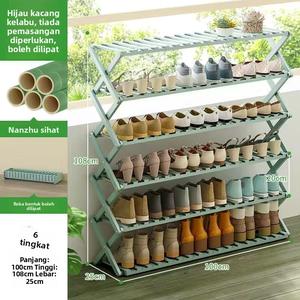 Rak Kasut, Mudah dan Kukuh, Pelbagai Lapisan, Kalis Habuk, Jimat, Sesuai untuk Asrama Kecil, Tiada Pemasangan Diperlukan, Boleh Dilipat, Diperbuat daripada Buluh, Fesyen, 2025 weddings bekas & rak penyimpanan