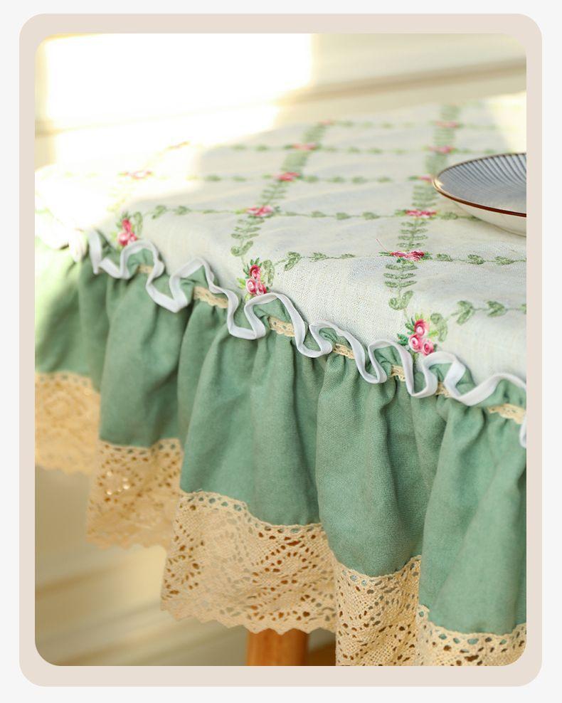 Product Introduction of 2025 New Pastoral Style Green Embroidery Tablecloth Cover Household Antifouling Heat Insulation Wear-Resistant Living Room Dining Tablecloth Coffee Table Cloth 15