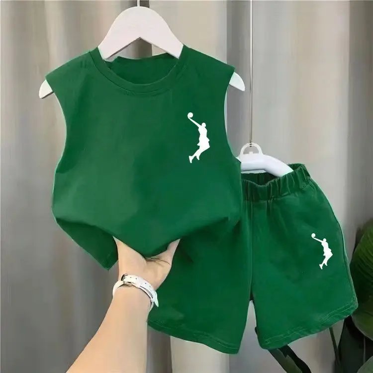 Set Bola Keranjang Sukan, Koleksi Musim Panas, Jenama Fesyen Terkini, Sesuai untuk Lelaki dan Perempuan Terbang, Rompi Sutera Ais Kanak-kanak, Pek Set Dua Keping, Termasuk Rompi