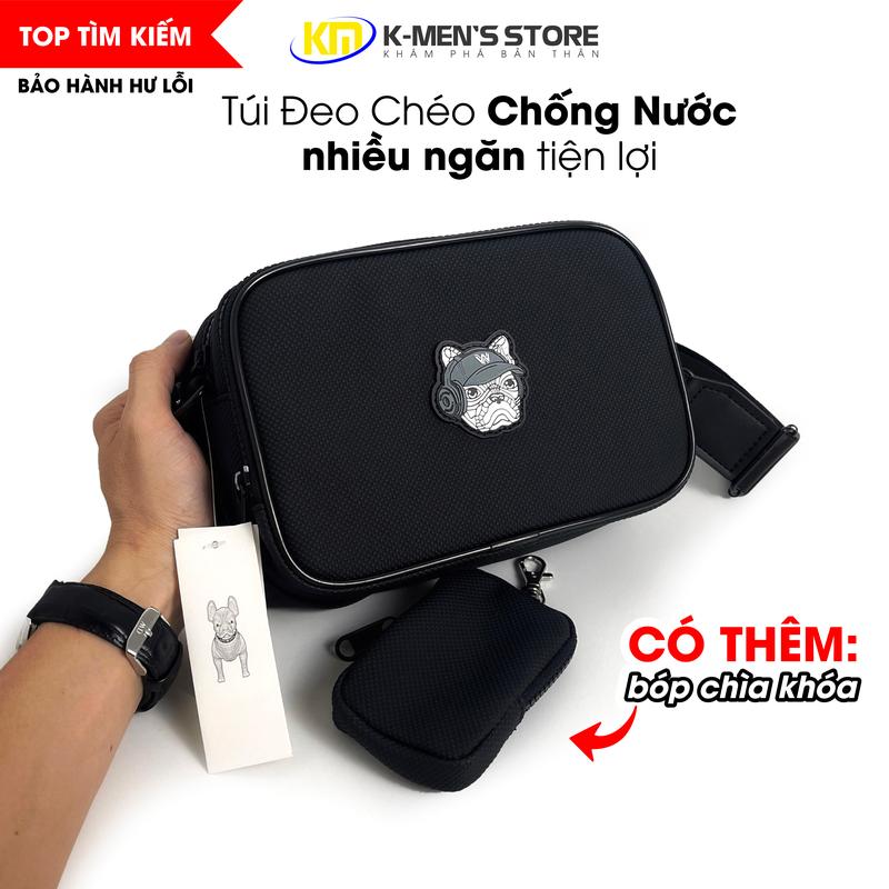 Túi Đeo Chéo Nam LIFE_WORK Phone Bag Đeo Vai Da si chống nước Màu Đen 2 ngăn logo cá tính size21 - Phụ Kiện Daily Cho Nam