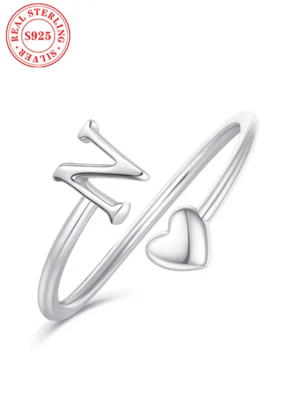 S925 Sterling Silver Fashion Letter A-Z Ring, Fashion Jewelry for Party, Daily Clothing Decor, Trendy All-match & Exquisite Jewelry for Birthday Gift 5