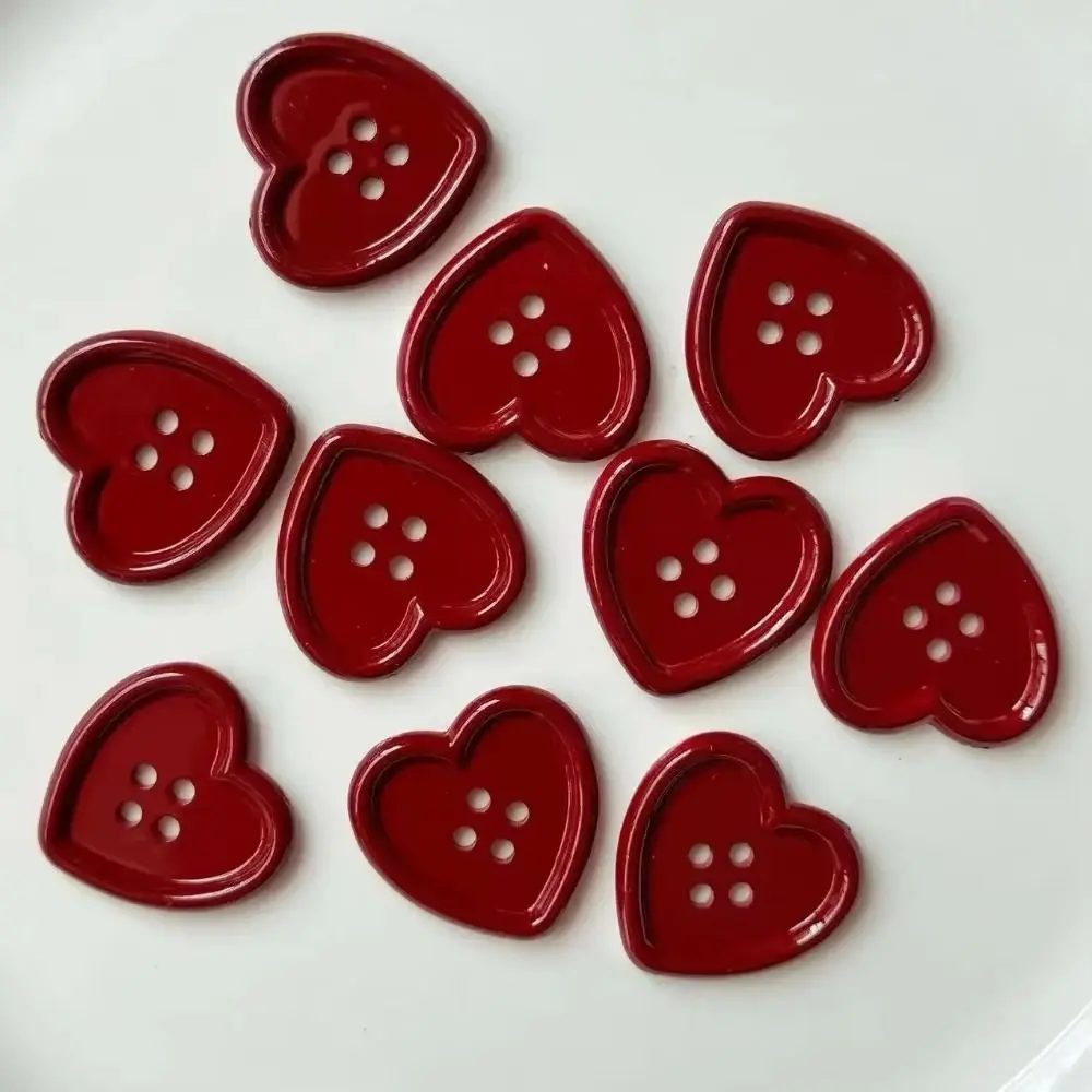 cenne New Wine Red Heart Buttons Love Shape Vintage Garment Ornaments DIY Resin Doll Accessory