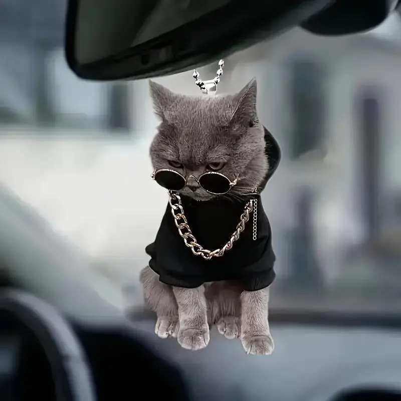 Car Rearview Mirror Hanging Ornament, Cute Cat Design Acrylic Car Interior Decoration, Universal Car Interior Accessories for Women & Men