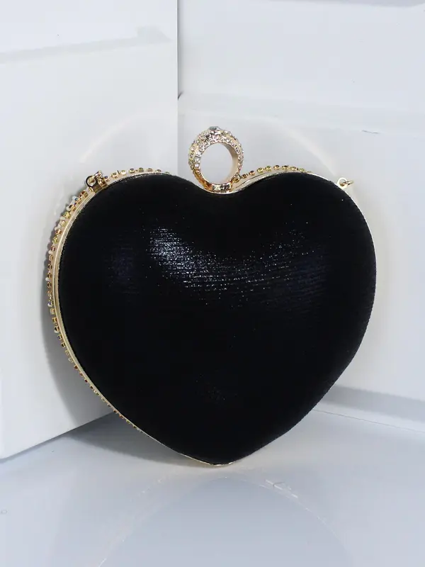 Women's Elegant Rhinestone Decorated Heart Shaped Evening Bag, Exquisite Chain Strap Crossbody Bag, Trendy Versatile Shoulder Bag for Party Decoration 8