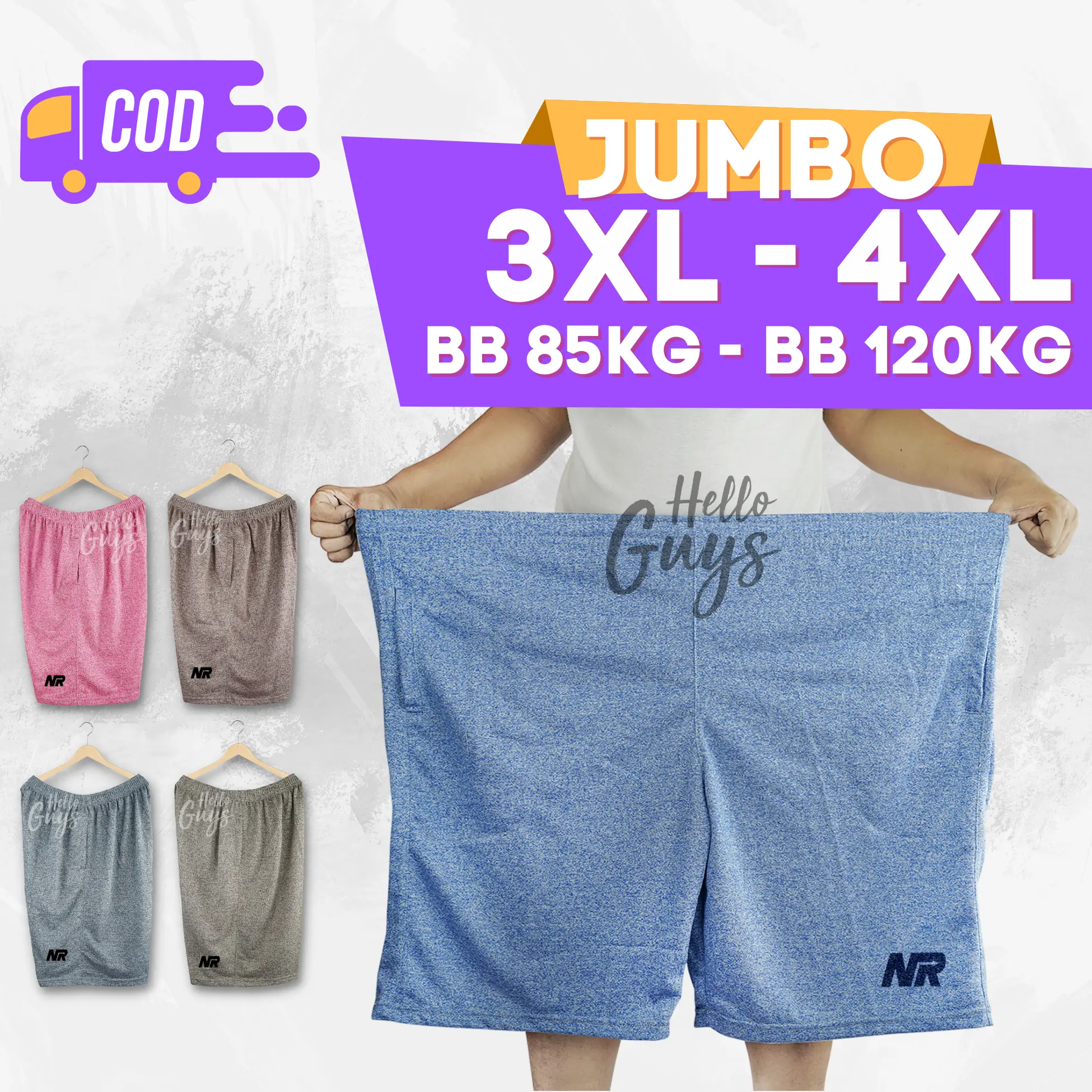 Celana pendek jumbo BB 80kg 95kg 100kg 110kg 120kg big size ukuran 3XL - 4XL motif polos logo bordir bahan katun baby terry tuton