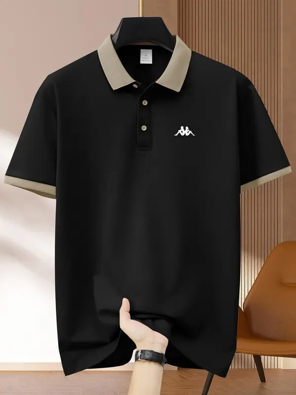 Men's Regular Fit Colorblock Short Sleeve Polo Shirt, Casual Graphic Half Placket Button Front Top for Summer, Fashion Men's Clothes for Daily Wear, Menswear 4