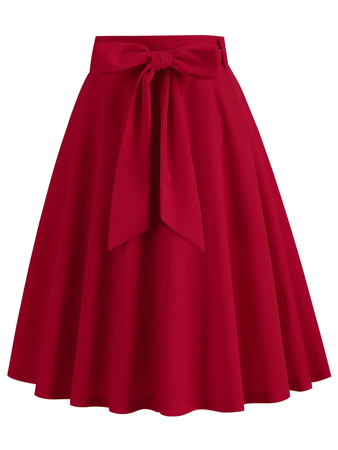 Women's Bow Front Belted Chiffon Skirt, Chic Elegant Zipper A Line Midi Skirt for Party, Fashion Women's Skirt for Daily Wear