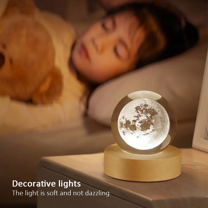 LAMPU BUAT KAMAR TIDUR LAMPU HIAS LED LAMPU HIAS KAMAR TIDUR HADIAH SPESIAL LAMPU MALAM BULAN BOLA KRISTAL Kayu 3