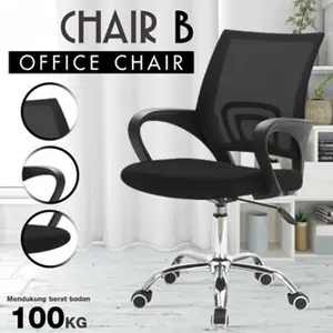Kursi Kantor Staff Chair Office Jaring Minimalis Hidrolik Ergonomis Black Steel Roda Furniture