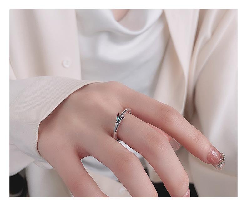 Product Introduction of S925 Sterling Silver Simple Pastoral Style Resin Enamel Bamboo Knot Design Ring Forest Style Versatile Adjustable Ring 27
