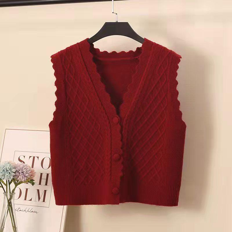 Áo Vest Dệt Kim, Hàng Mới Về Mùa Thu Của Phụ Nữ, Dáng Rộng Vừa Vặn, Phong Cách Phương Tây, Áo Len, Không Tay, Áo Cardigan, Thiết Kế Cổ Chữ V, Thích Hợp Cho Áo Khoác Cơ Sở Waistoat Của Phụ Nữ Top Women 0