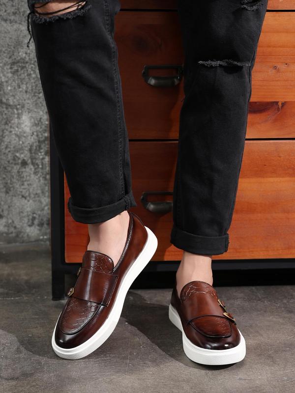 Men's Stylish Vintage Fish Scale Textured Flat Loafers Shoes, Business Comfortable Breathable Slip on Office Loafers Shoes for Boy, Retro Dress Shoes, Summer Walking Shoes 1