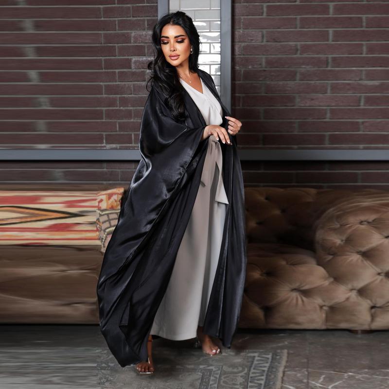 Product Introduction of 1pcs new solid color plus size ladies dress Muslim fashion bat sleeve robe 8