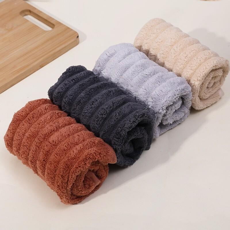 Product Introduction of Super Absorbent Stripe Hanging Hand Towel Soft Coral Veet Home Kitchen Cleaning Dishcloth Practical Bathroom Supplies 6