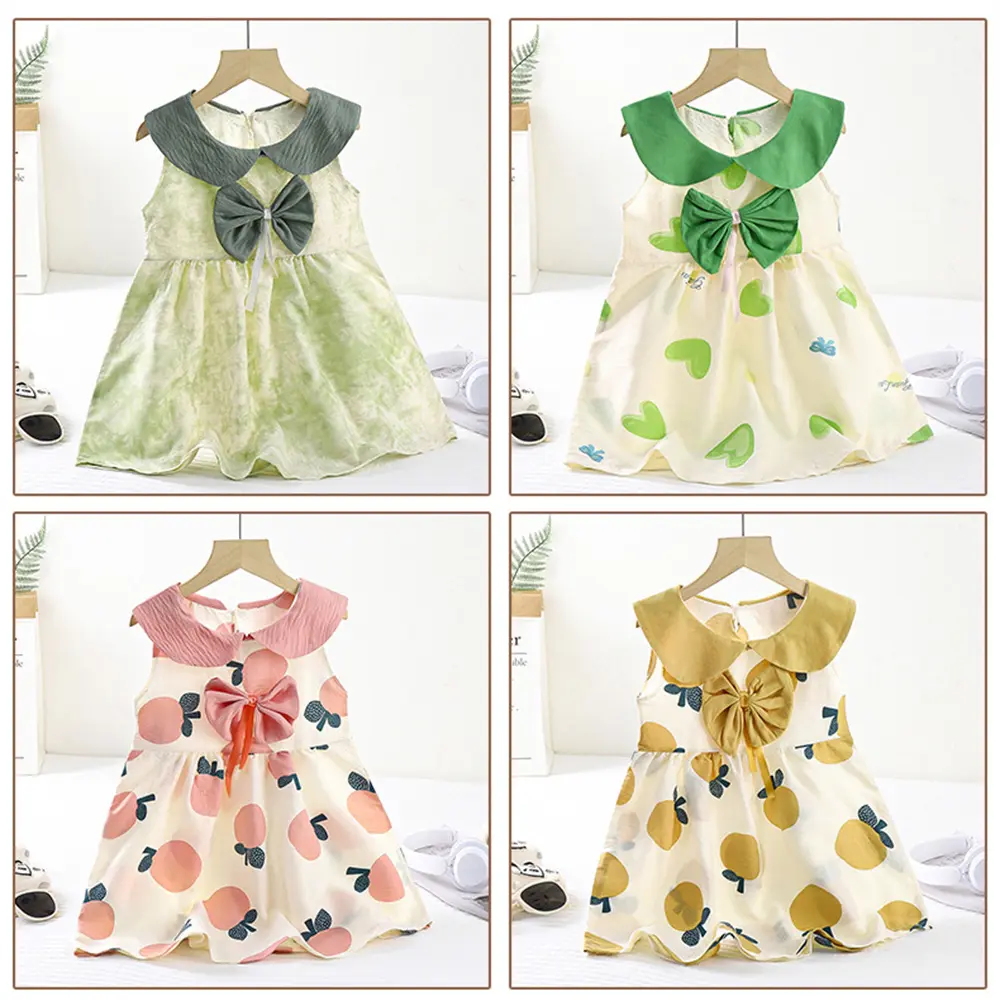 New Floral Dress Kids Girl Princess Dresses Skirts For Children Girl Toddler Fashion Cute Baby Dress Bow Design Cotton Floral Plain Print Dress For 0-5 Years Old Korean Style OOTD Summer Outfit Indoor Outdoor Wear