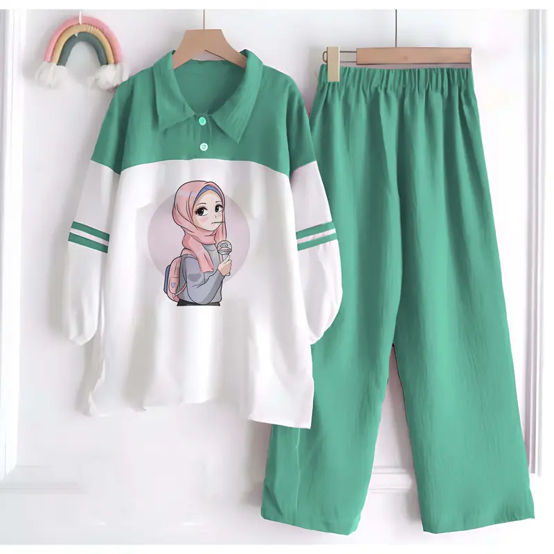SET ANAK PEREMPUAN BAHAN CRINKLE AIRFLOW 1-12 TAHUN Lengan panjang Parsel set celana 1